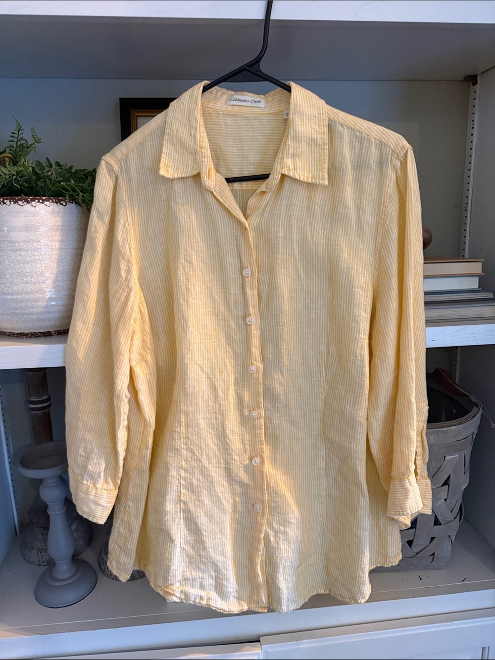 Coldwater Creek Light Yellow Button-Down Shirt Linen